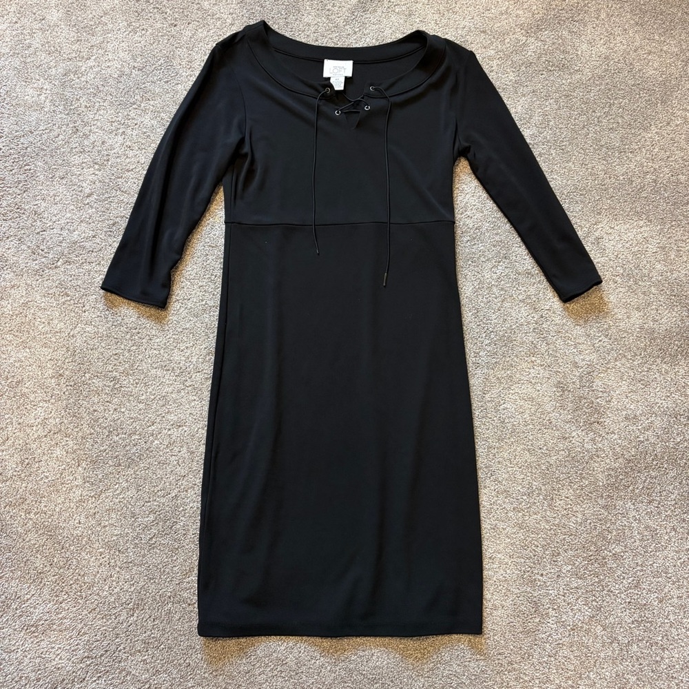 LOFT Black Dress with Lace Up Neckline